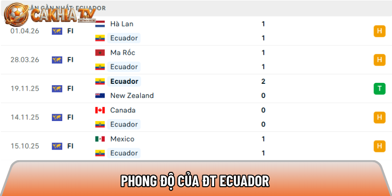Phong độ của ĐT Ecuador 