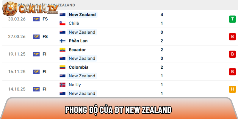 Phong độ của ĐT New Zealand 