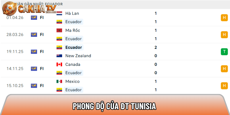 Phong độ của ĐT Tunisia 